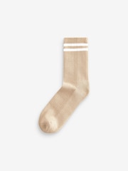 Neutral/White Stripe Cushion Sole Ribbed Sport Ankle Socks 3 Pack With Arch Support - Image 2 of 4