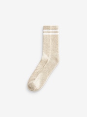 Neutral/White Stripe Cushion Sole Ribbed Sport Ankle Socks 3 Pack With Arch Support - Image 4 of 4