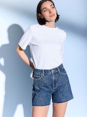 Mid Blue 100% Cotton Embellished Denim Shorts - Image 1 of 7