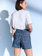 Mid Blue 100% Cotton Embellished Denim Shorts - Image 3 of 7
