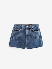 Mid Blue 100% Cotton Embellished Denim Shorts - Image 6 of 7