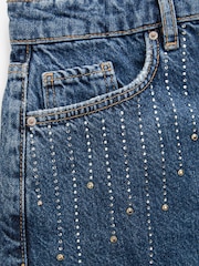 Mid Blue 100% Cotton Embellished Denim Shorts - Image 7 of 7