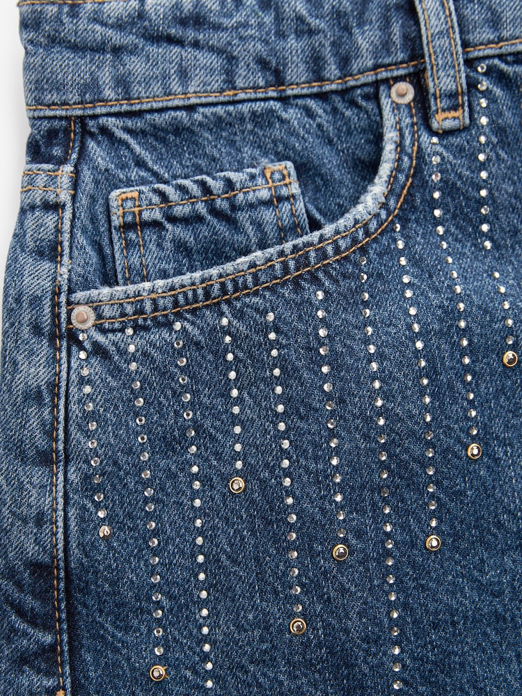 Mid Blue 100% Cotton Embellished Denim Shorts - Image 7 of 7