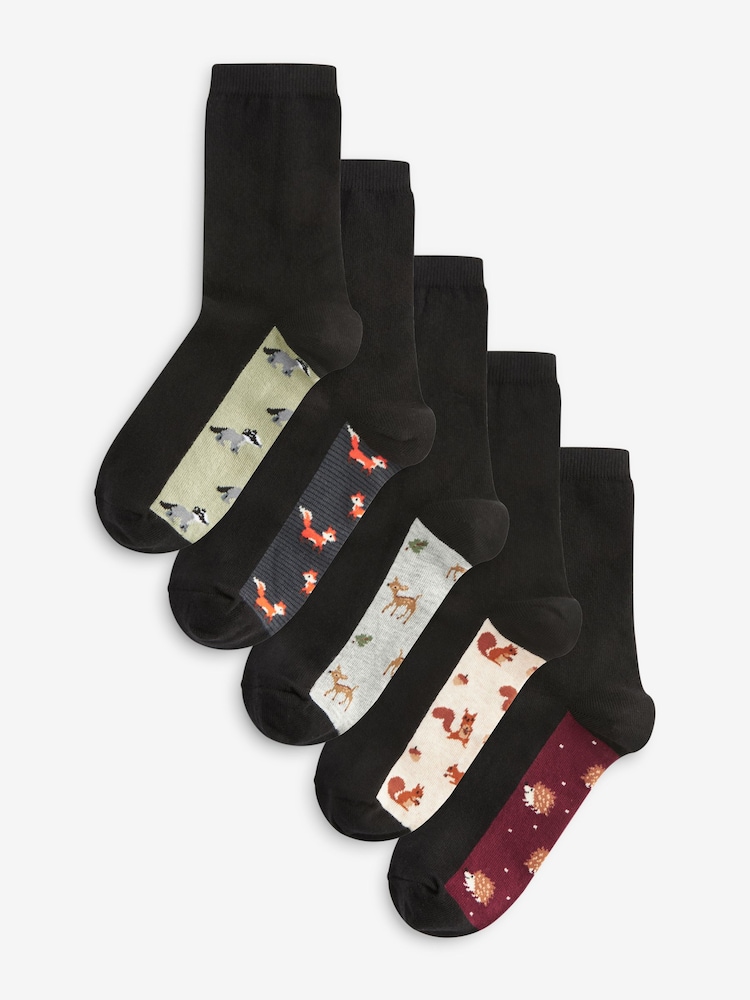Autumn Animals Footbed Ankle Socks 5 Pack - Image 1 of 6 Autumn Animals Footbed Ankle Socks 5 Pack - Image 1 of 6