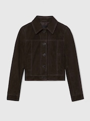 Reiss Ebony Brown Callie Suede Trucker Jacket - Image 2 of 7