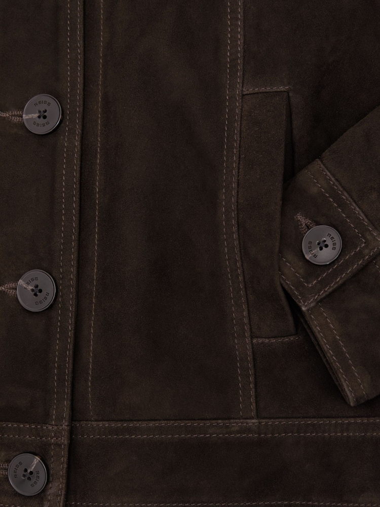 Reiss Ebony Brown Callie Suede Trucker Jacket - Image 7 of 7