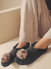 Black/Animal Velvet Knitted Footsie Slippers - Image 3 of 6