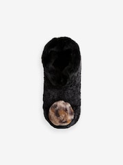 Black/Animal Velvet Knitted Footsie Slippers - Image 4 of 6