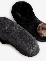 Black/Animal Velvet Knitted Footsie Slippers - Image 5 of 6