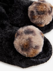 Black/Animal Velvet Knitted Footsie Slippers - Image 6 of 6