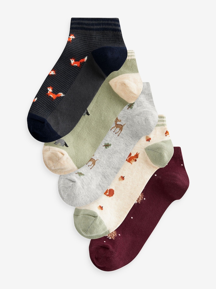 Autumn Animals Trainer Socks 5 Pack - Image 1 of 8