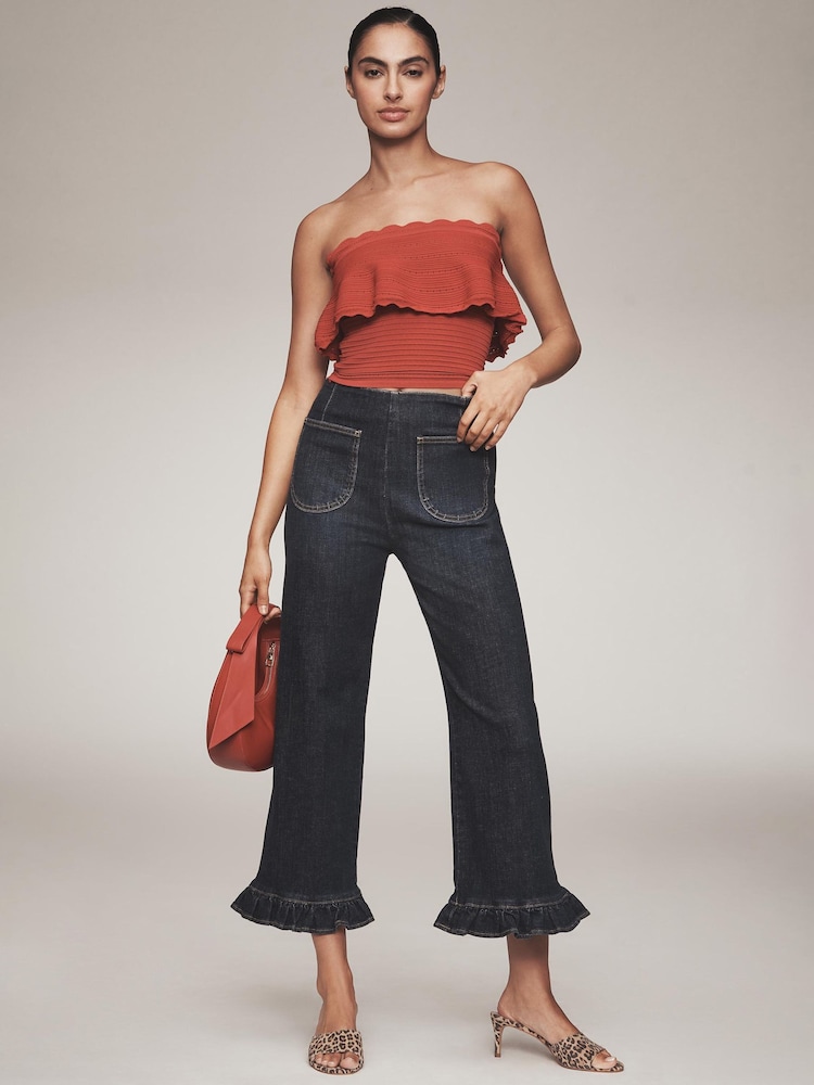 Anthropologie Maeve The Colette Denim Ruffled Cropped Wide-Leg Jeans - Image 1 of 2