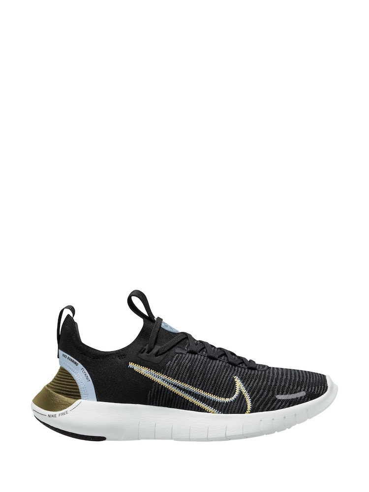 Nike Black/Gold Free Run Flyknit Next Nature Road Running Trainers - Image 1 of 4