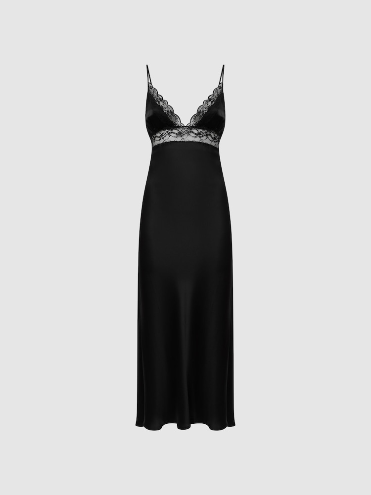 Reiss Black Maison Essentiele Silk Lace Midi Dress - Image 2 of 4