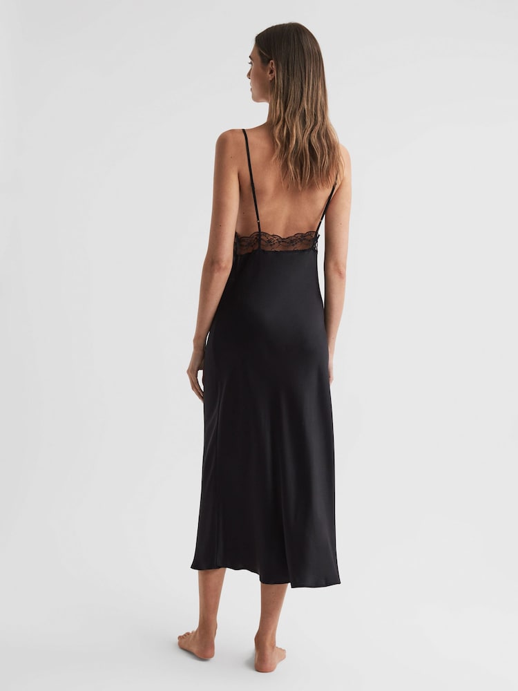Reiss Black Maison Essentiele Silk Lace Midi Dress - Image 4 of 4
