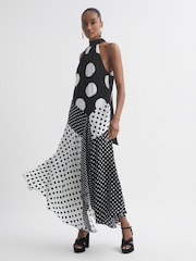 Florere Polka Dot Asymmetric Midi Dress - Image 1 of 5