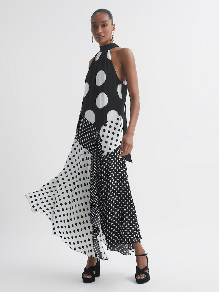 Florere Polka Dot Asymmetric Midi Dress - Image 1 of 5