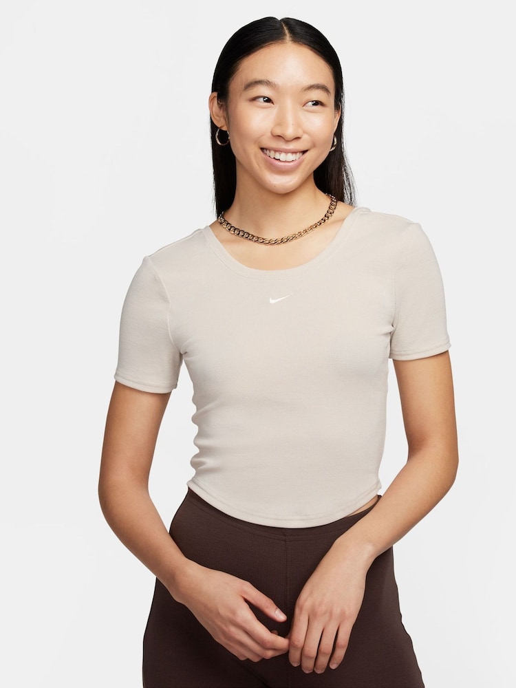 Nike White Chill Knits Mini Ribbed Short Sleeve Top - Image 1 of 7