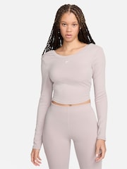 Nike Pale Pink Chill Knits Mini-Ribbed Long-Sleeve Top - Image 1 of 6