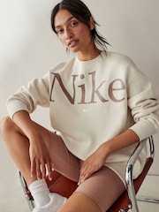 Nike Light Wood Natural Oversized Varsity Crew Neck Sweatshirt - Image 1 of 7