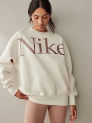 Nike Light Wood Natural Oversized Varsity Crew Neck Sweatshirt - Image 3 of 7
