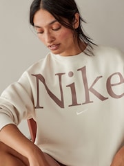 Nike Light Wood Natural Oversized Varsity Crew Neck Sweatshirt - Image 6 of 7