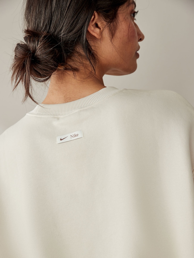 Nike Light Wood Natural Oversized Varsity Crew Neck Sweatshirt - Image 7 of 7