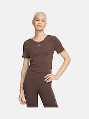 Nike Brown Chill Knits Mini Ribbed Short Sleeve Top - Image 1 of 7