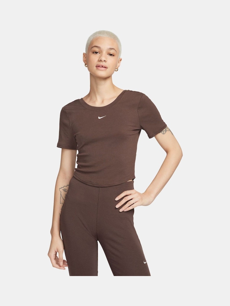 Nike Brown Chill Knits Mini Ribbed Short Sleeve Top - Image 1 of 7