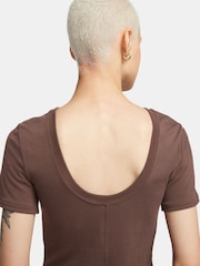 Nike Brown Chill Knits Mini Ribbed Short Sleeve Top - Image 4 of 7