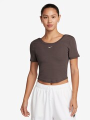 Nike Brown Chill Knits Mini Ribbed Short Sleeve Top - Image 9 of 10