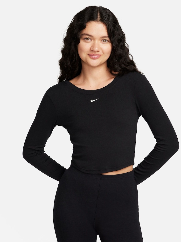 Nike Black Chill Knits Mini-Ribbed Long-Sleeve Top - Image 1 of 7
