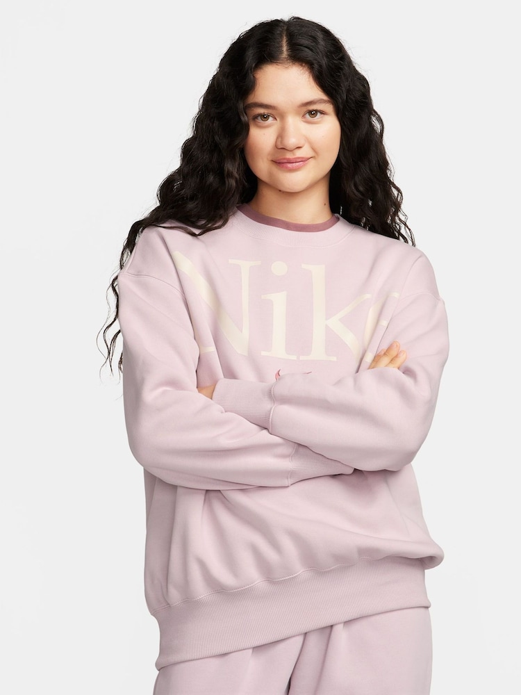 Nike Pale Pink Oversized Varsity Crew Neck Sweatshirt - Image 1 of 9