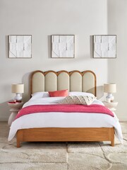 Contemporary Tweed Natural Linen Arches Wood Upholstered Bed Frame - Image 1 of 6