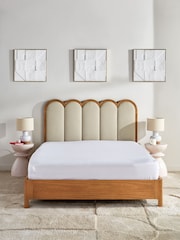 Contemporary Tweed Natural Linen Arches Wood Upholstered Bed Frame - Image 2 of 6