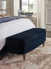 Soft Velvet Navy Blue Valencia Upholstered Storage Ottoman - Image 1 of 6