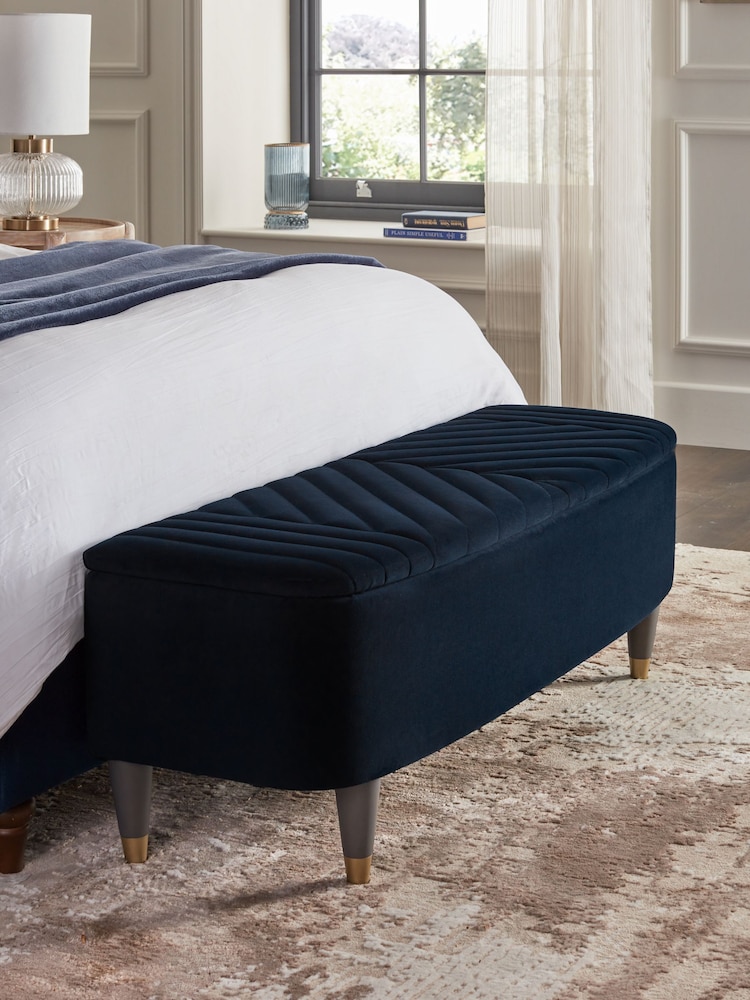 Soft Velvet Navy Blue Valencia Upholstered Storage Ottoman - Image 1 of 6
