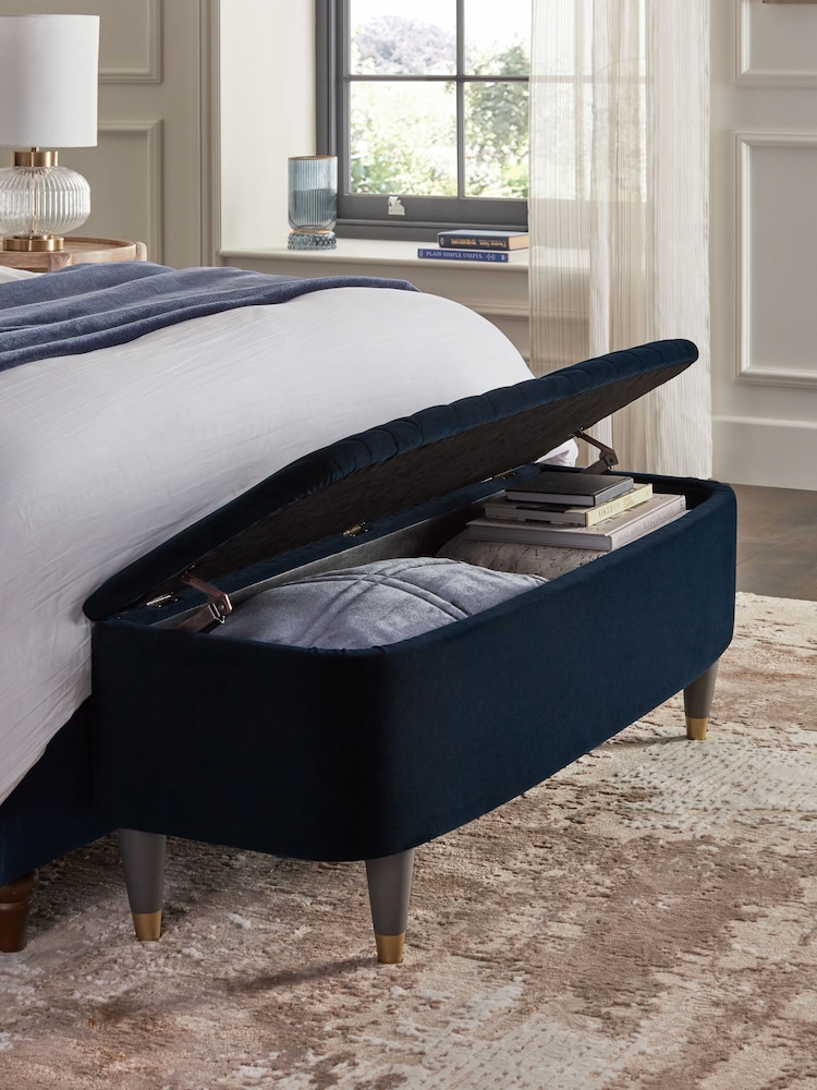 Soft Velvet Navy Blue Valencia Upholstered Storage Ottoman - Image 2 of 6