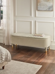 Soft Velvet Natural Pebble Valencia Upholstered Storage Ottoman - Image 1 of 7