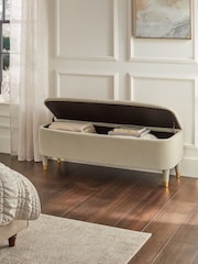 Soft Velvet Natural Pebble Valencia Upholstered Storage Ottoman - Image 2 of 7