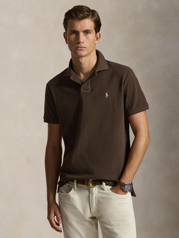 Polo Ralph Lauren Brown Custom Fit Mesh Pique Polo Shirt - Image 1 of 7