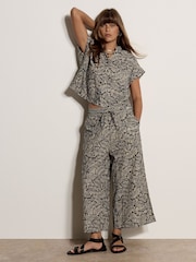 Apricot Black Leaf Print Cotton Shirt - Image 1 of 4