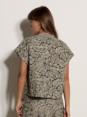 Apricot Black Leaf Print Cotton Shirt - Image 2 of 4