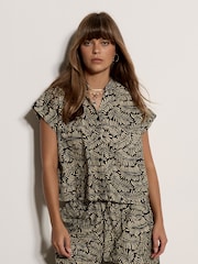 Apricot Black Leaf Print Cotton Shirt - Image 3 of 4