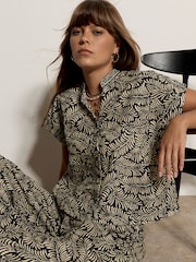 Apricot Black Leaf Print Cotton Shirt - Image 4 of 4