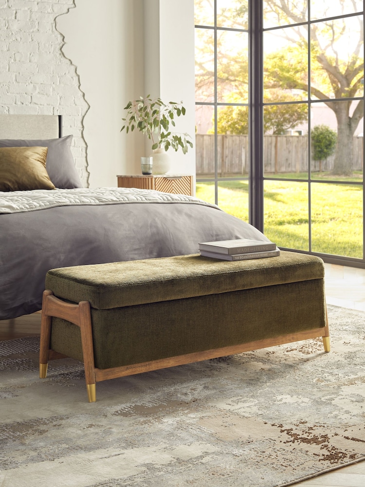 Plush Chenille Moss Green Flinton Upholstered Storage Ottoman - Image 1 of 8
