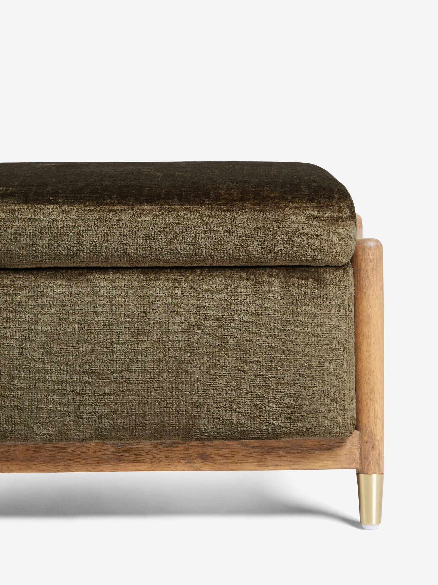 Plush Chenille Moss Green Flinton Upholstered Storage Ottoman