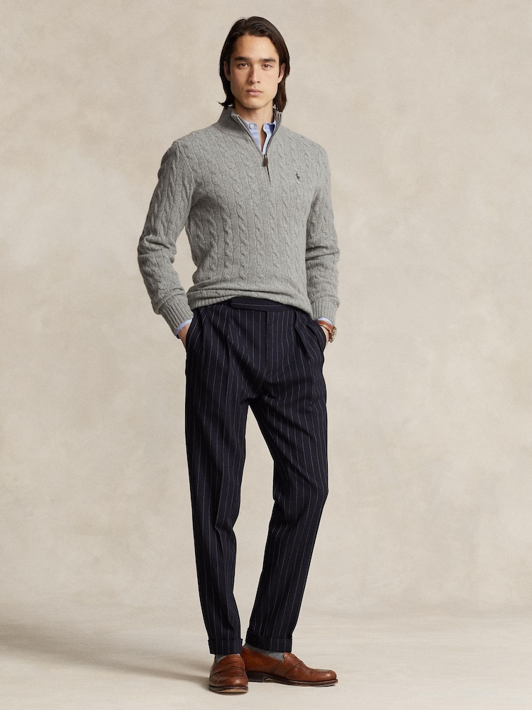 Polo Ralph Lauren Grey Wool Cashmere Cable Knit Quarter Zip Jumper - Image 2 of 2 Polo Ralph Lauren Grey Wool Cashmere Cable Knit Quarter Zip Jumper - Image 2 of 2