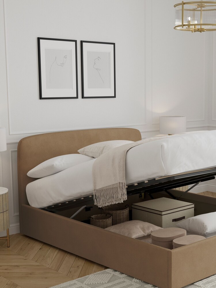 Natural Mid Plush Chenille Matson Upholstered Ottoman Storage Bed Frame - Image 2 of 8