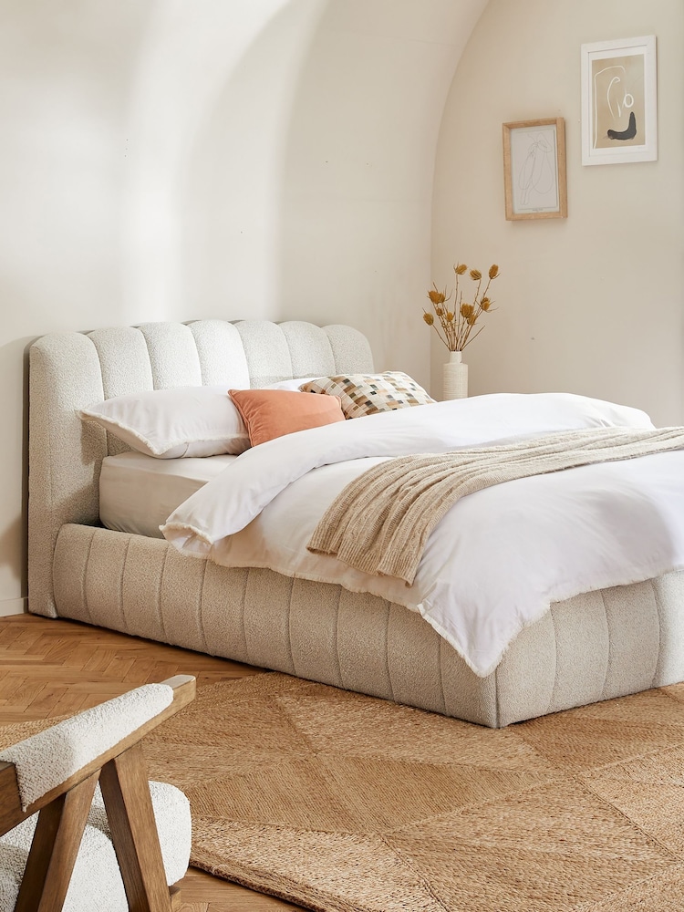 Casual Boucle Light Natural Astrid Upholstered Ottoman Storage Bed Frame - Image 1 of 10